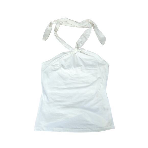 Gaze Dtla Halter Top XXS White Knot Front Elastic Open Back Layering T56210 Club - Picture 11 of 11